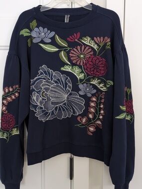 Anthropologie Floral Embroidered Sweatshirt NWT